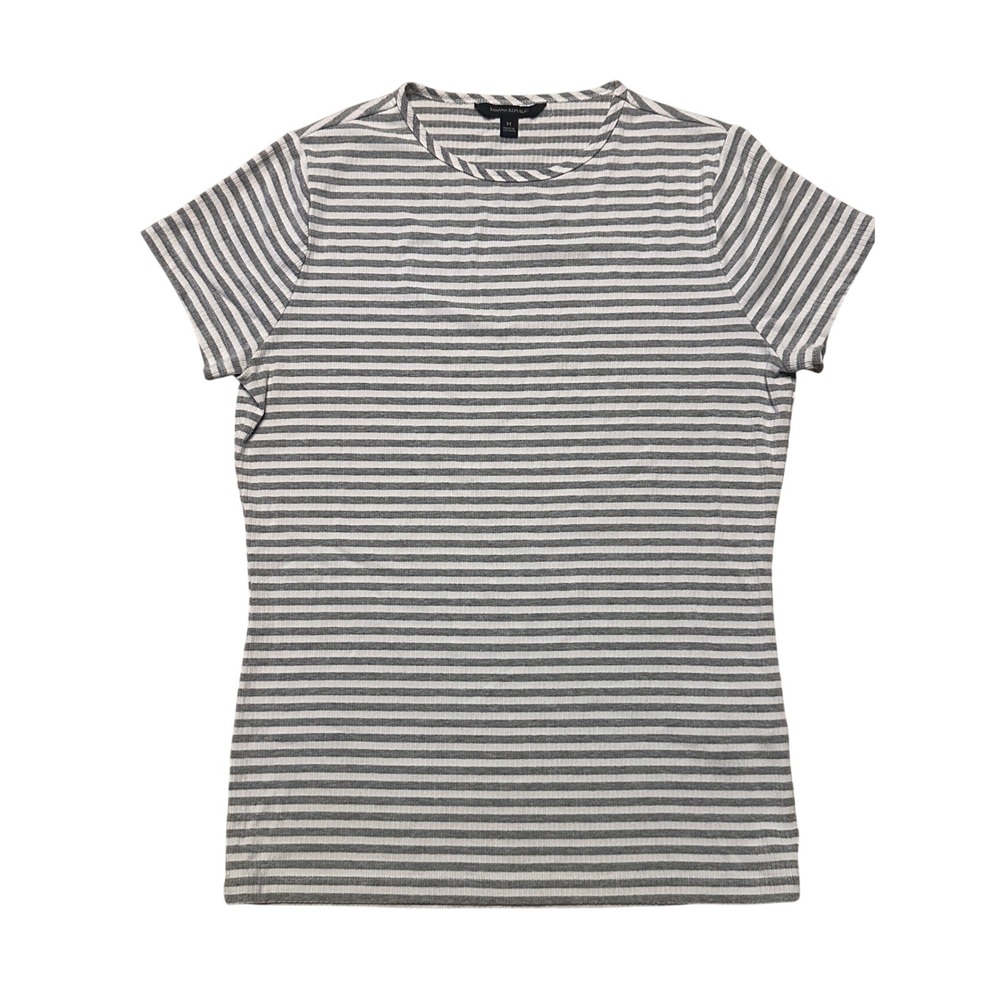 Banana Republic Grey White Striped Ribbed Crewneck T-Shirt Medium